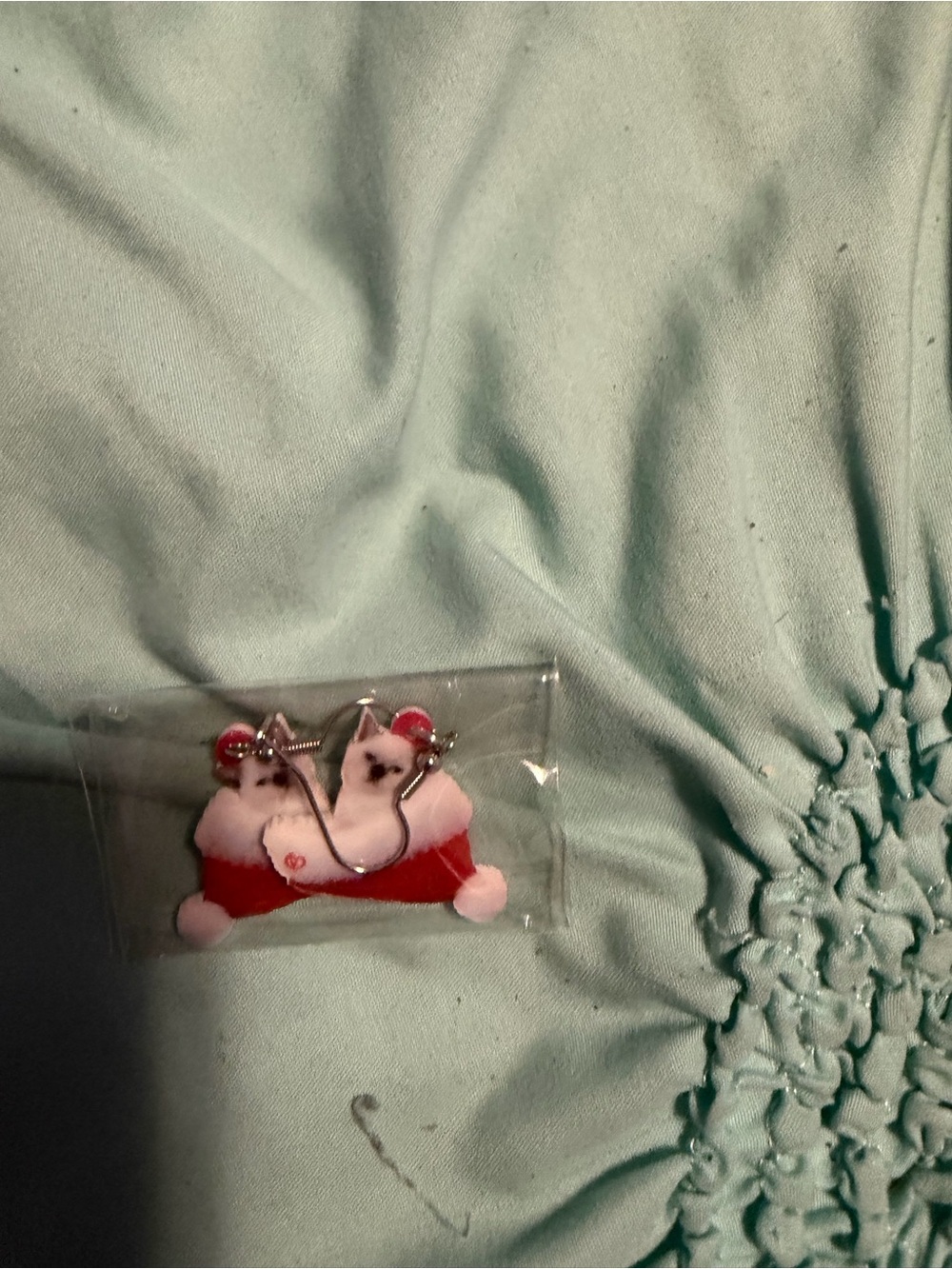 Cute Cat Plush Holiday Earrings - Red